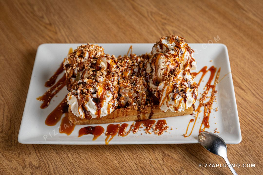 Golosa waffle with caramel and whipped cream